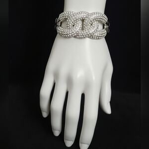 Crystal Bling Encrusted Chunky Silver Bracelet Cuff